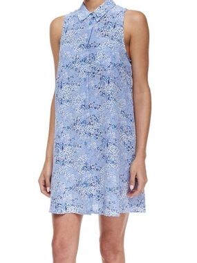 Equipmemt Sleeveless Light Blue Floral Shift Dress 100% Silk Sz XS